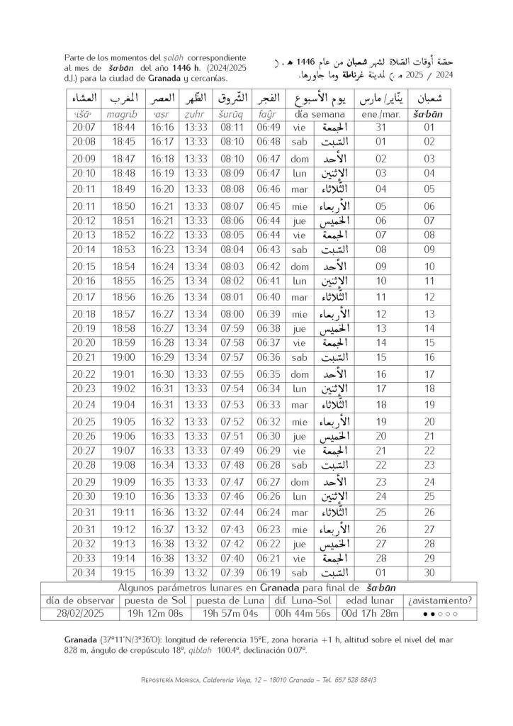 Horario Del Salat Mezquita De Granada