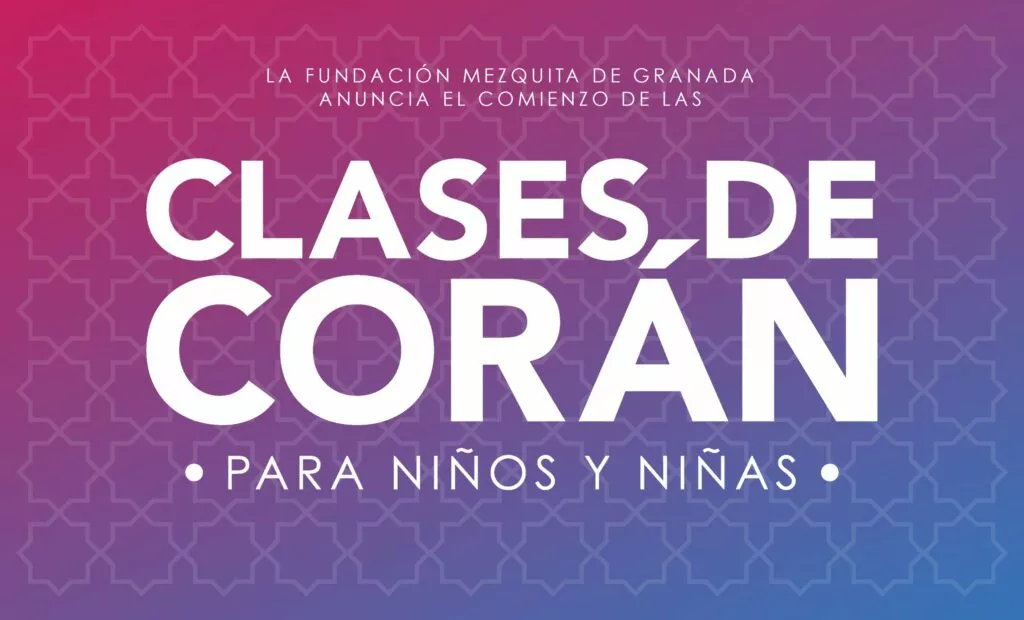 Cartel de las clases de Corán para niños y niñas que anuncia la Fundación Mezquita de Granada