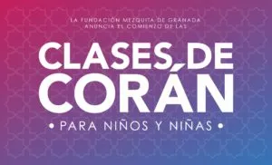 Cartel de las clases de Corán para niños y niñas que anuncia la Fundación Mezquita de Granada