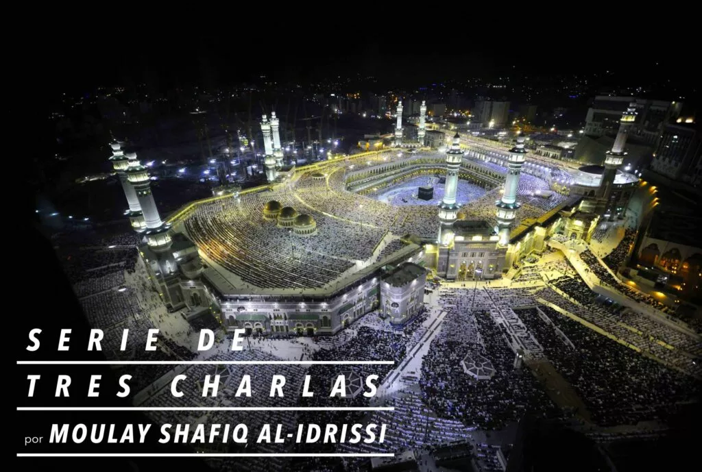 Cartel de la serie de tres charlas de Moulay Shafiq al-Idrissi sobre la Gran Mezquita de La Meca de noche