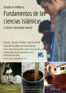 Cartel de la Academia Mayurqa en Mallorca, fundamentos de las ciencias islámicas en tres meses