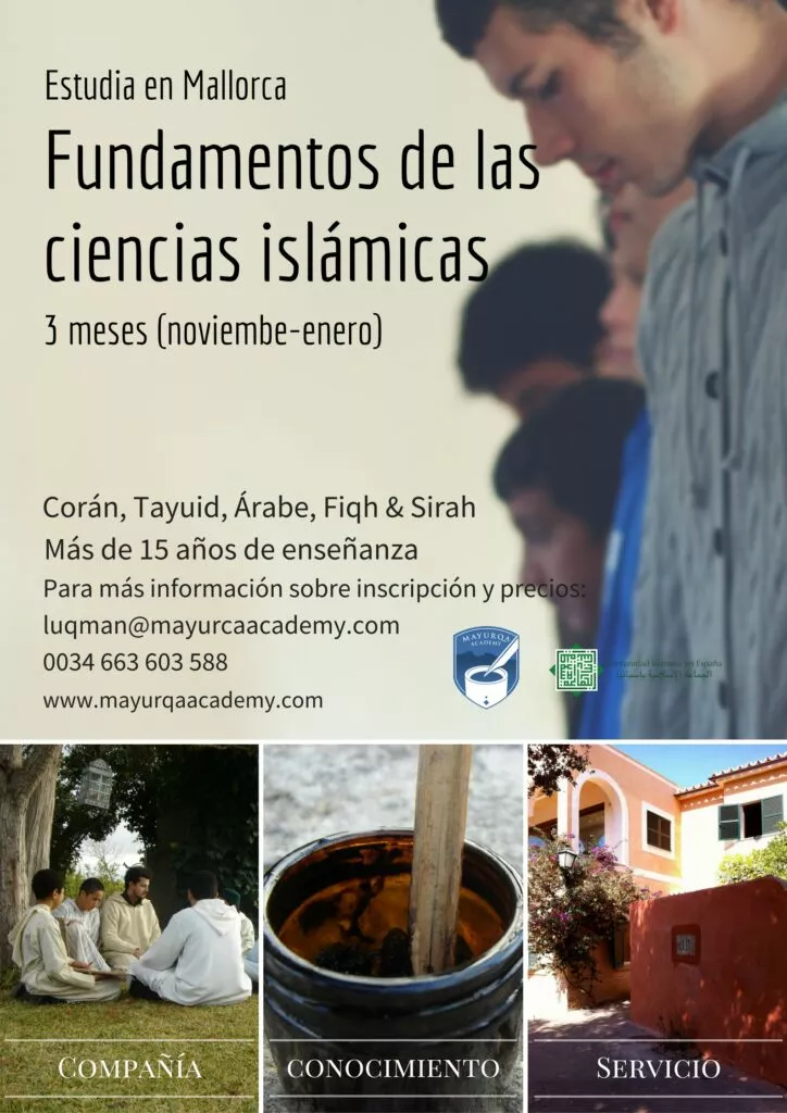 Cartel de la Academia Mayurqa en Mallorca, fundamentos de las ciencias islámicas en tres meses