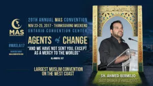 Cartel de la 20 convención anual de MAS, Agents of Change, con el Sheij Ahmed Bermejo como invitado