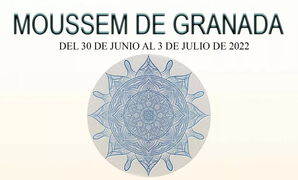 Cartel del Moussem de Granada, del 30 de junio al 3 de julio de 2022, con un rosetón azul