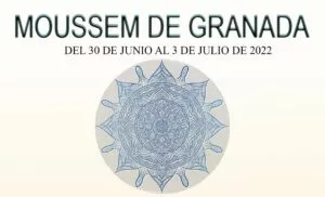 Cartel del Moussem de Granada, del 30 de junio al 3 de julio de 2022, con un rosetón azul