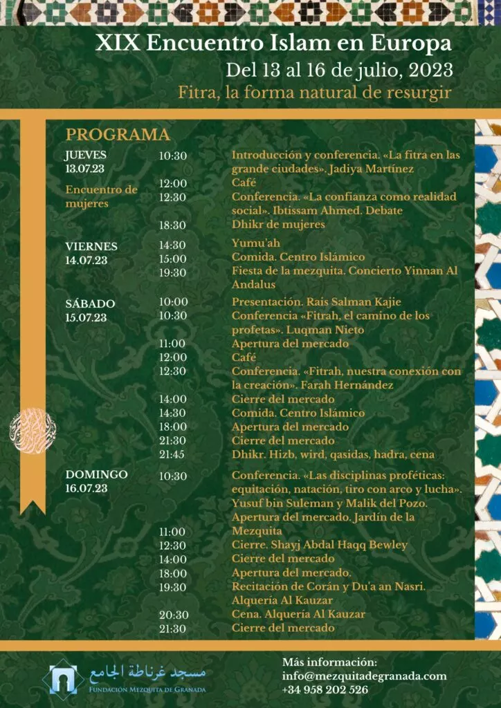 Programa del XIX Encuentro Islam en Europa, Fitra, la forma natural de resurgir, del 13 al 16 de julio de 2023